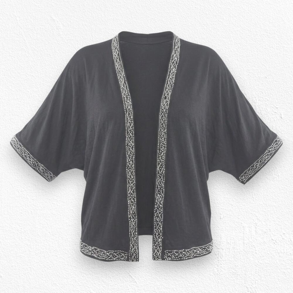 Anthropologie Leifnotes Black Kimono Cardigan Beaded Boho Layering Size Small